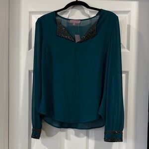 Harper Teal Blouse with Decorative Trim